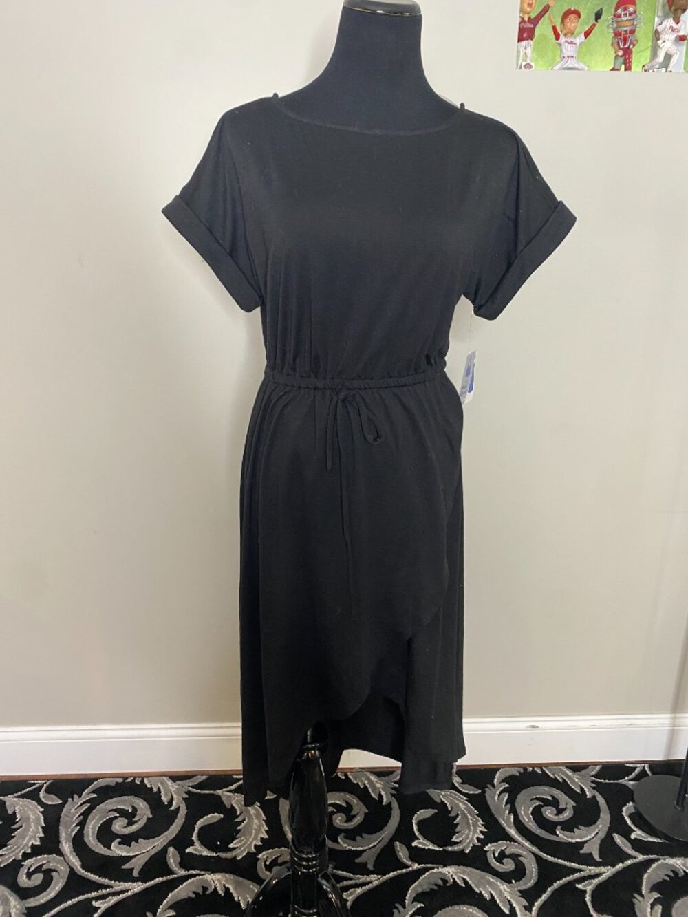 Just Be Midi Black Knit Dress High Low Pullover Elastic Waistband Size Medium - Picture 1 of 4